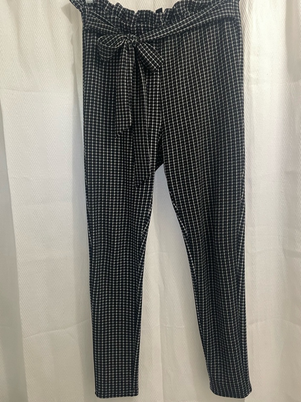 Black & White Windowpane Tie-Waist Pants